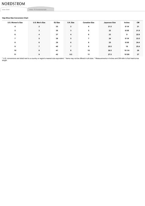 veja size guide pdf